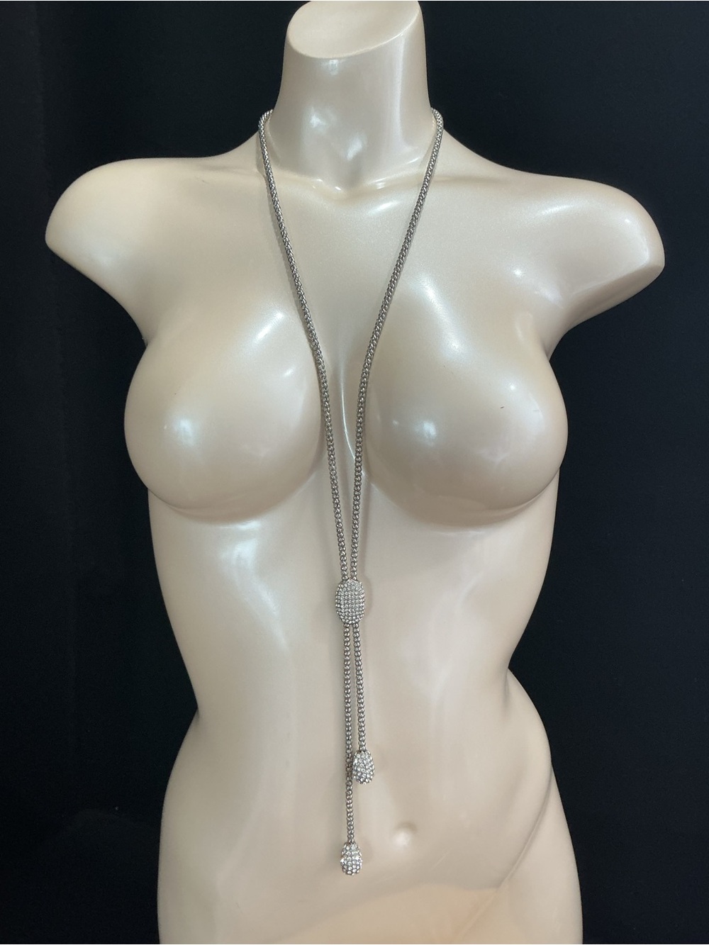 Chico's Silver-Tone Crystal Lariat Necklace